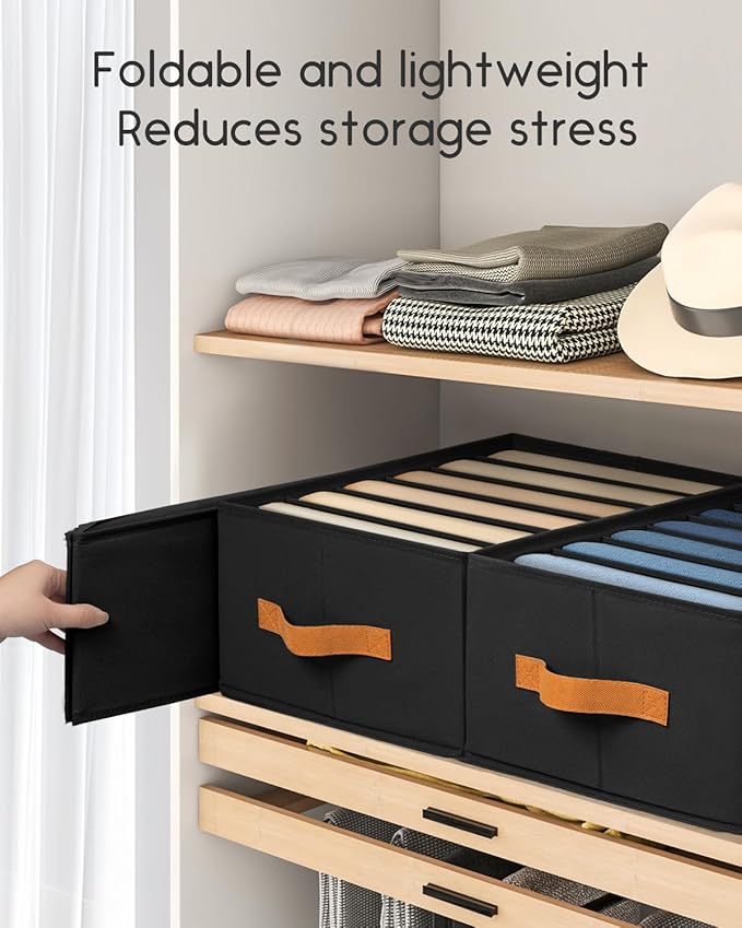 Homsorout Closet Organizers and Storage - Fabric Clothes Organizer with Handles, Foldable Jeans Organizer for Clothes, Drawer Organizer for Shirts, Bra, Sweater, Scarf, 8 Pack, Black