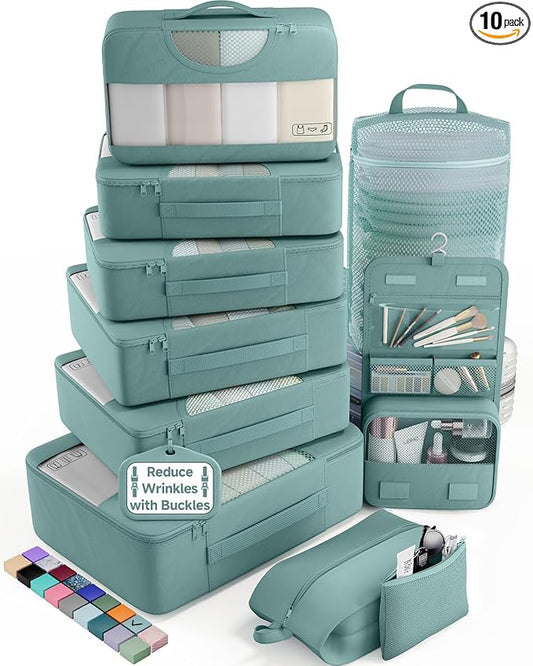 Veken 10 Set Packing Cubes for Travel Essential, Suitcase Organizer Bags in 4 Sizes, Carry-On Luggage Accessories with Large Laundry & Shoes Bag, Must-Have for Airplane, Road Trip & Camping