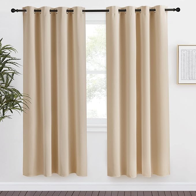 NICETOWN Room Darkening Biscotti Beige Curtain, 55x78 inches, 1 Piece, Modern Design Light Reducing & Privacy Protection Short Window Drape/Drapery for Kid's Room