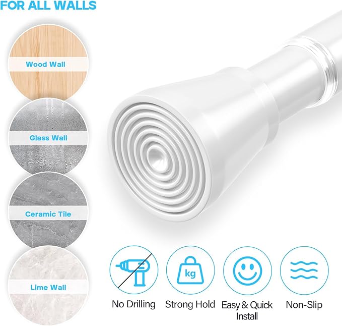1Pack tension rods 29 to 64 inches White tension rod curtain rods no drilling Anti-Slip tension curtain rods adjustable curtain rod spring rod for Windows Doorway Closet Door