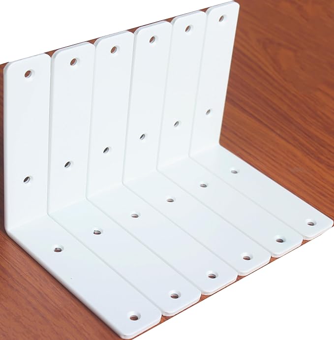 6 Pack - L 6" x H 6" x W1.5, 5mm Thick White L Shelf Bracket, Iron Shelf Brackets, Metal Shelf Brackets, Floating Shelf, Shelf Supports with Screws