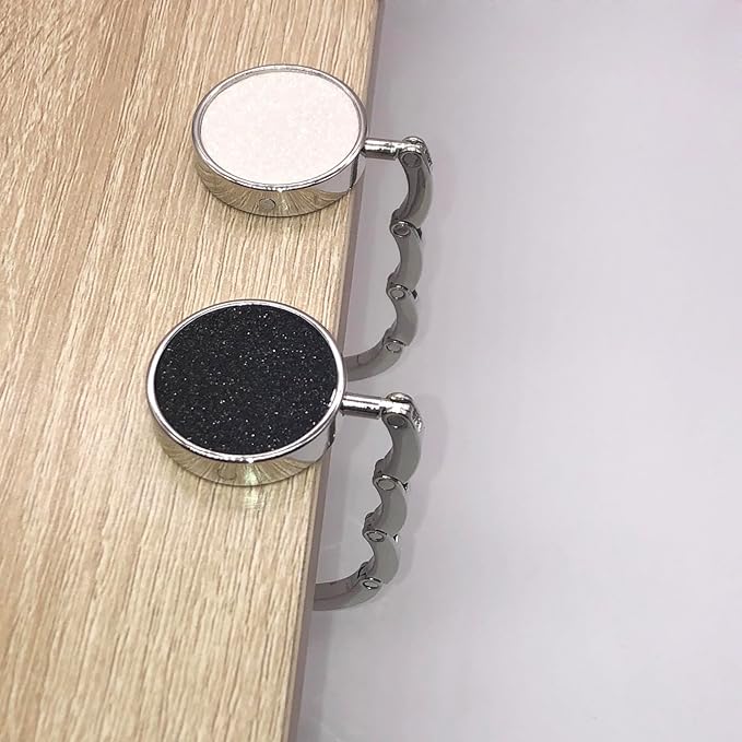 2 Pack Bling Foldable Purse Hooks for Table & Desk | Women's Handbag Hangers | Anti-Slip & Portable | Perfect for Dining Out & Office Use | Mixed Color (Black & White)