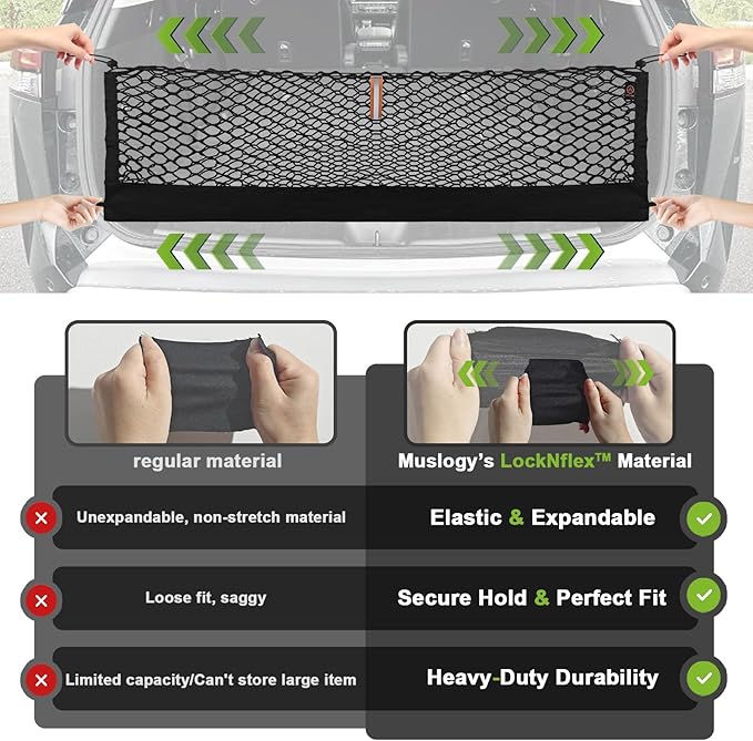 Muslogy Truck Bed Cargo Net Trunk Netting Compatible with 2022-2025 2026 Nissan Pathfinder Accessories, Pickup Cargo Organizer SUV Sedan Storage Net w/Heavy Duty Carabiners