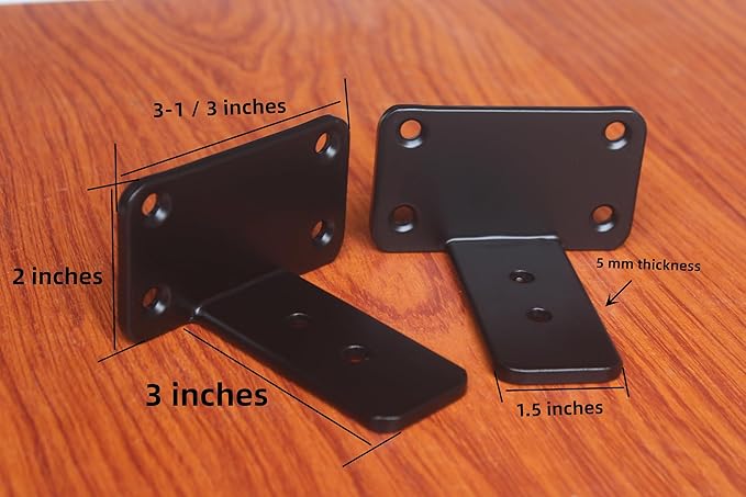6 Pack - 3 inch Black Hidden L Shelf Bracket (1/5 Inch Thicked) Iron Floating Shelf Brackets Rustic Industrial Metal Brackets for Shelf Support