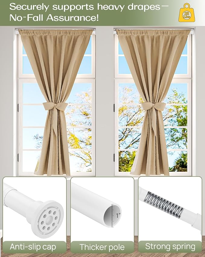 ALLZONE Heavy Duty Tension Shower Curtain Rod 28-42 Inches for Bathroom, Window, Non-Slip, Adjustable with Strong Spring Pole for Closet, Doorway, No Rust, No Drilling, White