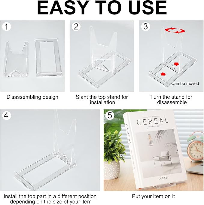 36 Pack 5.91 inch Acrylic Book Stand for Display Adjustable Clear Display Holder Easel Collector Stand for Home Office Back to School Comic Album CD Magazine Artwork (5.91 x 6.1 x 3.15 Inch)