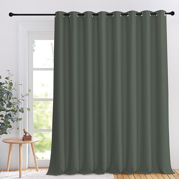 NICETOWN Patio Sliding Door Curtain 108 inches Long, Grommet Thermal Insulated Light & Heat Blocking Curtain & Drape Window Treatment for Living Room, Dark Mallard, W120 x L108, 1 Panel