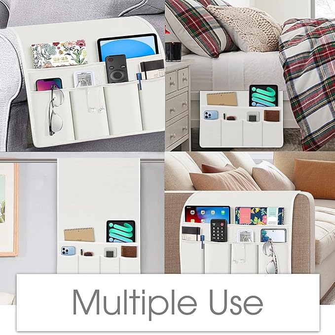 Joywell Armrest Organizer Remote Holder for Recliner Armchair Caddy Couch Sofa Arm Chair Caddie with 6 Pocket Storage for Magazine, Phone, iPad,Ivory