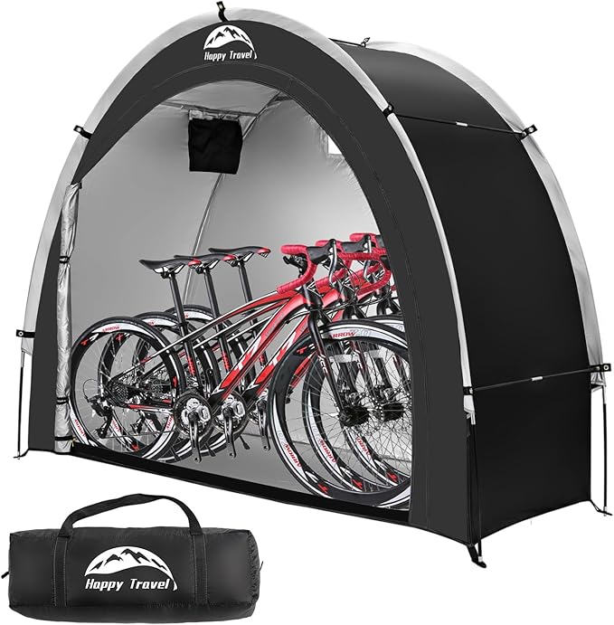 Happy Travel Bike Storage Shed Tent,Outdoor Portable Bicycle Storage Sheds with 210D Oxford Fabric PU4000 Waterproof for 2/3/4/6/8 Bikes,Bike Covers Shelter for Motorcycle,Garden Tools,Toys,Lawn Mower