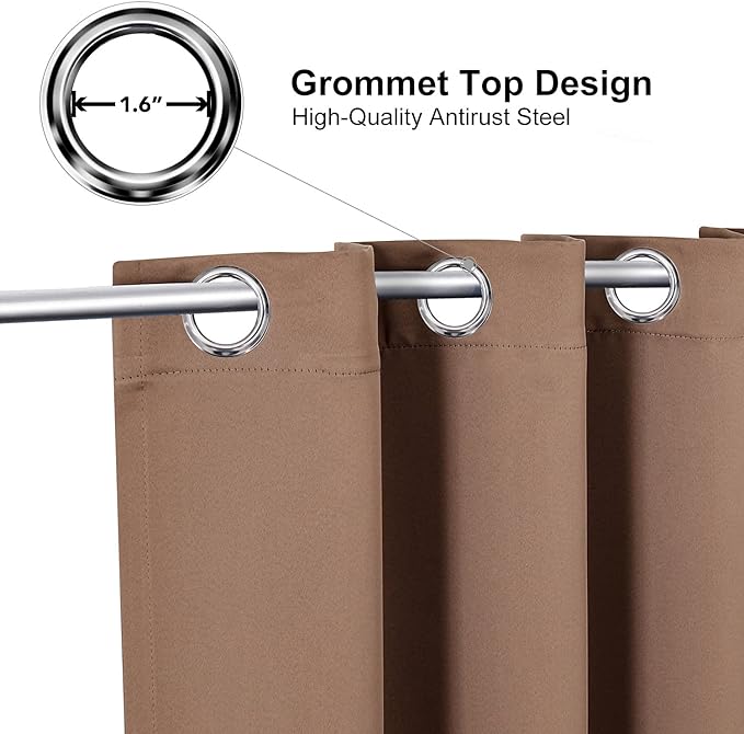 ChrisDowa Blackout Curtains 102 Inches Long for Living Room, Grommet Thermal Insulated Room Darkening Curtains for Bedroom (1 Panel Set, Cappuccino, 52W x 102L)