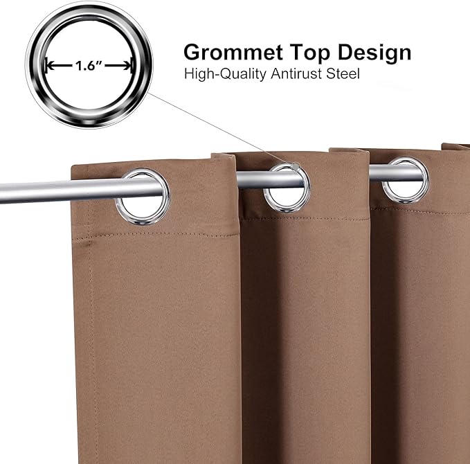 ChrisDowa Grommet Blackout Curtains for Bedroom - Thermal Insulated Room Darkening Curtains for Living Room (1 Panel Set, Cappuccino, 52W x 95L)