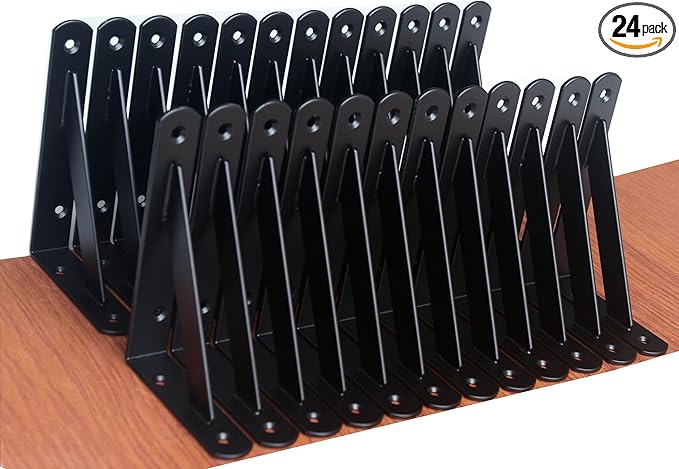 24 Pack L6 x H 4" Black Heavy Duty Shelf Brackets with Screws Metal Shelf Brackets Shelf Support Angle Brackets for Shelves L Brackets Heavy Duty Floating Shelf
