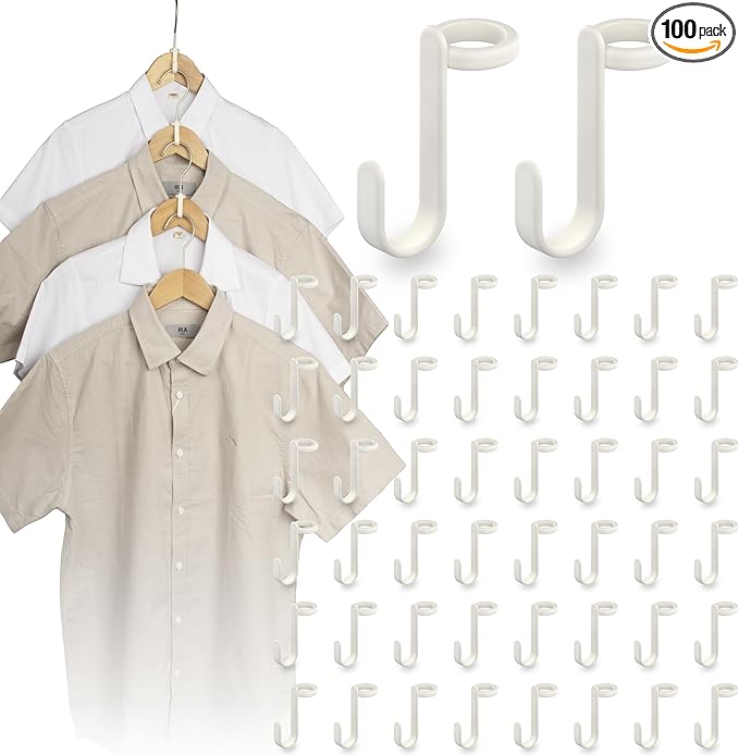 100PCS Hanger Connector Hooks,Space Saving Hangers for Clothes.Hanger Hooks Space Saver.Closet Hangers Connector Hook.College Dorm Essentials,Closet Organizers and Storage