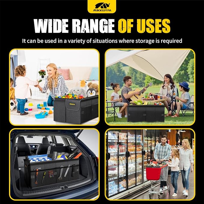 MIKKUPPA Car Trunk Organizer - 75L Collapsible Trunk Organizer with Lid, Sturdy Car Storage for SUV Auto Truck Van with Adjustable Straps and Non Slip Bottom (Black)