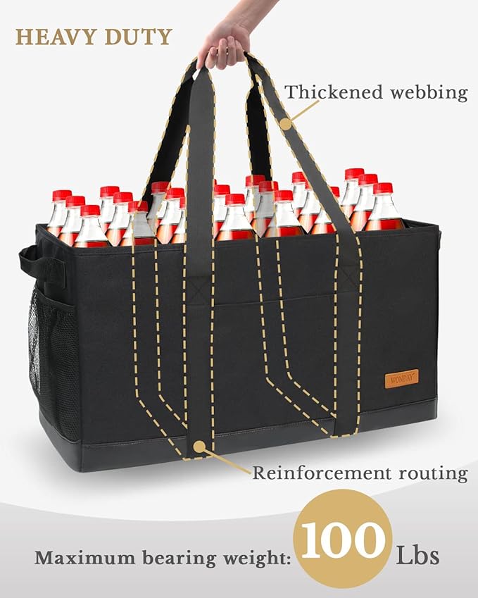WONDAY Extra Large Utility Tote Bag - Standing Reusable Grocery Bag with Handle, Collapsible Storage for Shopping, Beach