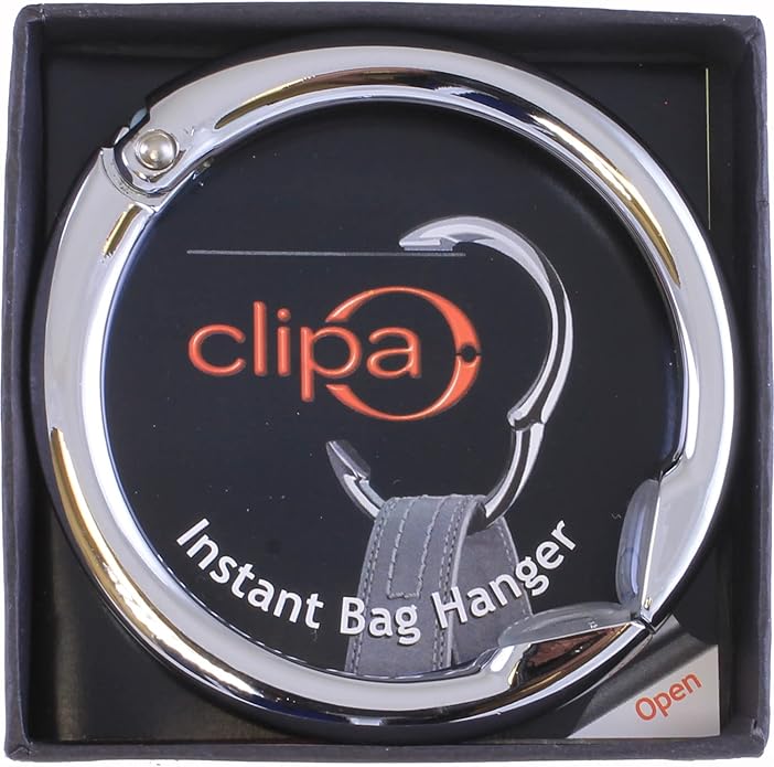 Clipa Bag Hanger - The Ring that Opens Into a Hook, Closes Automatically | Hangs Almost Anywhere in Just 1/2" of Space | Holds 33 lbs Yet Weighs Only 1.6 oz | 8 Styles | 3 yr Warranty