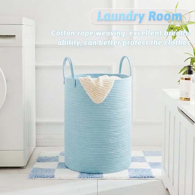 Laundry Basket,Woven Cotton Rope Laundry Hamper,40L for Decor Storage of Dirty Clothes,Toys and Blankets in Bathroom,Baby Room and Living Room