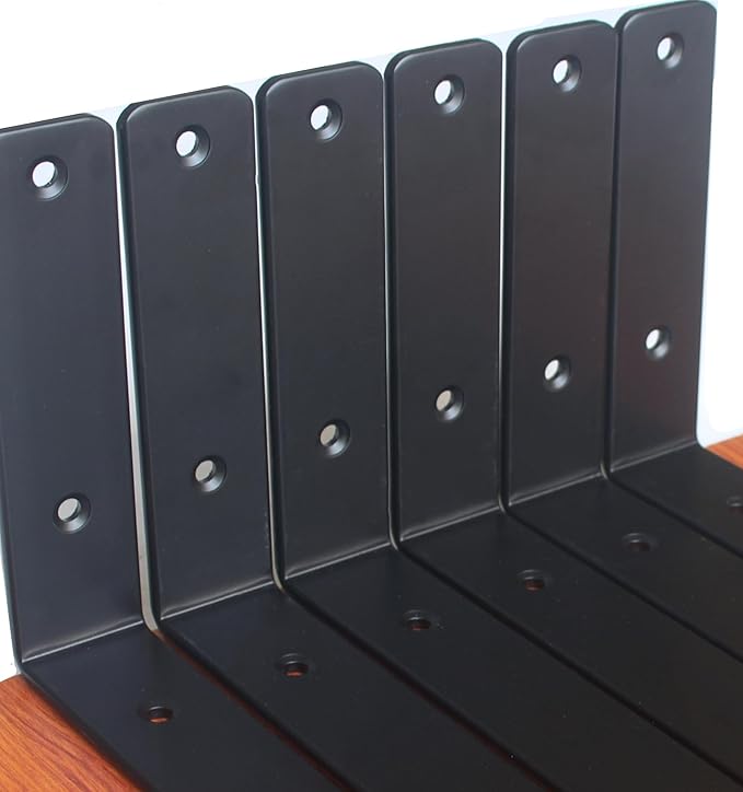 32 Pack - L 10" x H 6" x W1.5, 5mm Thick Black L Shelf Bracket, Iron Shelf Brackets, Metal Shelf Brackets, Floating Shelf, Shelf Supports with Screws