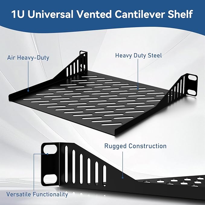 10 inch 1U Server Rack Shelf, Ventilated Rack-Mounted Cantilever Tray for 10" Network Equipment Cabinet or Rack, Solid Build Quality and Excellent Ventilation