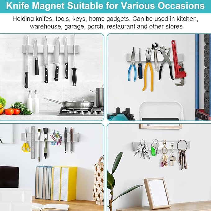 Magnetic Knife Holder for Wall, Knife Magnetic Strip Magnetic Knife Holder for Refrigerator Mount Knife Rack Kitchen Utensil Holder Metal Tool Holder Knife Block Kitchen Organizers Accessories 17 Inch