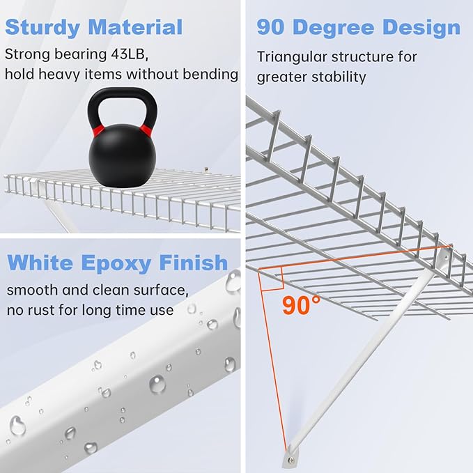 12 Inch Wire Shelf Brackets Set, 8 Pack Metal White Closet Support Bracket with End Brackets & Clips for Wire Shelving Wall Bracket Installation, Support Wire Closet Shelves Racks (8 Pack)