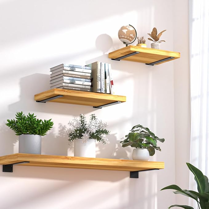 6 Pack - 16 inch Black Hidden L Shelf Bracket (1/5 Inch Thicked) Iron Floating Shelf Brackets Rustic Industrial Metal Brackets for Shelf Support