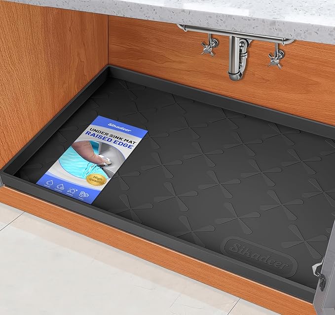 SIKADEER 37" x 22" Under Sink Mat Waterproof, Silicone Mat Kitchen Drawer Shelf and Cabinet Liner, Sink Protector for Kitchen Organizers and Storage, Boot Tray Pet Food Mats