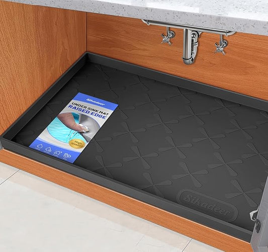 SIKADEER 37" x 22" Under Sink Mat Waterproof, Silicone Mat Kitchen Drawer Shelf and Cabinet Liner, Sink Protector for Kitchen Organizers and Storage, Boot Tray Pet Food Mats