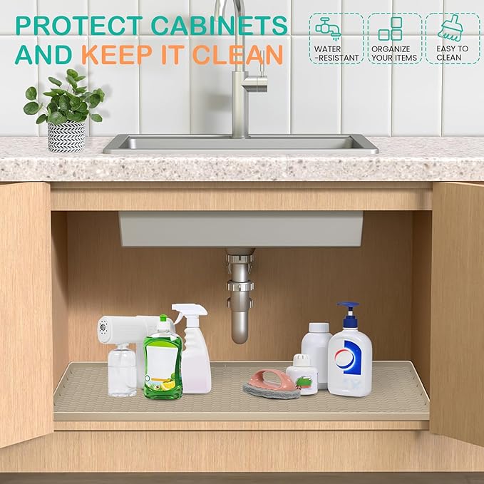 Waterproof Under Sink Mat 22" x 19", Silicone Cabinet Liner, Rubber Protector for Kitchen and Bathroom, Keeps Cabinets Clean, Dry, and Organized (Mint Green)