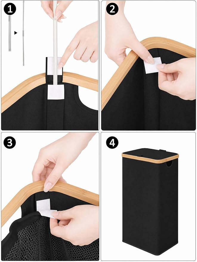 iEGrow Laundry Hamper with Lid, 110L Large Laundry Basket with Handle, Collapsible Clothes Basket Organizer with Removable 2 Inner Bag for Clothes Towels - Black