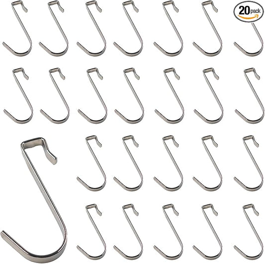 20Pcs J Shaped Stainless Steel Hanger Hook,Clip-on Wire Rack Hook, Hanging Sink Grid Hooks Wire Shelf Hooks for Kitchen Bedroom Office, Silver