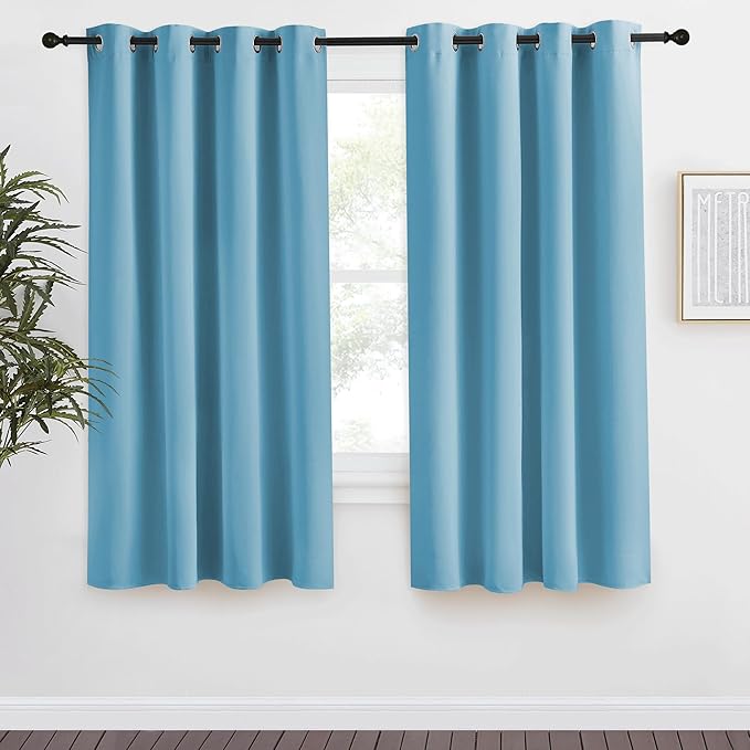 NICETOWN Teal Blue Blackout Curtain 57 inch Length, W55 x L57 Inch, 8 Grommets Top, 1 Piece, Thermal Insulated Modern Window Treatment Soundproof Drape Panel for Bedroom/Living Room
