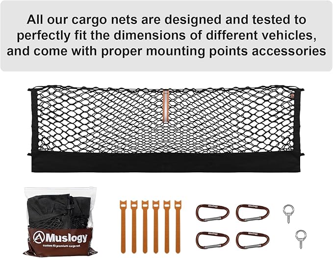 Muslogy Truck Bed Cargo Net Trunk Netting Compatible with Dodge Ram 1500 2019-2025 2026 Accessories, Pickup Cargo Organizer SUV Sedan Storage Net w/Heavy Duty Carabiners