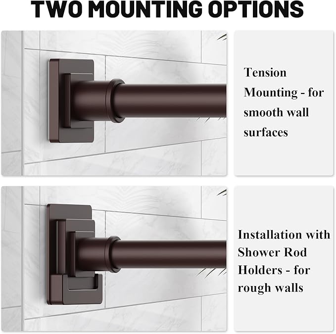 Brown Shower Curtain Rod 31-79 inches, Stainless Steel Shower Rod & Tension Rod, Adjustable Tension Shower Curtain Rod for Bathroom, Windows, Closet