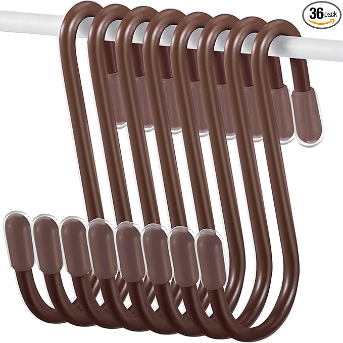 Hotop 36 Pcs Bronze S Hooks for Hanging 2.4 Inch Heavy Duty S Shaped Hook Rack Metal Non Slip Hanger for Christmas Tree Stocking Kitchen Pot Utensils Closet Wire Bathroom Bedroom Pan Bag Towel Plant