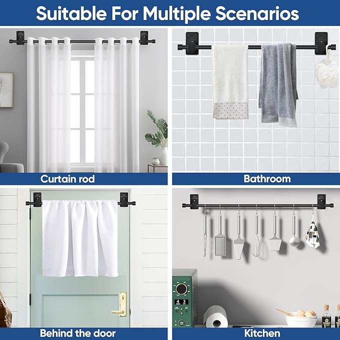 SIMEWIN Curtain Rods No Drilling for Windows 30 to 45 Inches, 5/8 Inch Diameter No Drill Small Curtain Rod Set with 3M Adhesive Brackets, Black