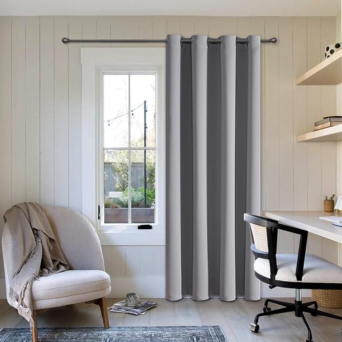 ChrisDowa Blackout Curtains 90 Inches Long for Living Room, Grommet Thermal Insulated Room Darkening Curtains for Bedroom (1 Panel Set, Light Grey, 52W x 90L)