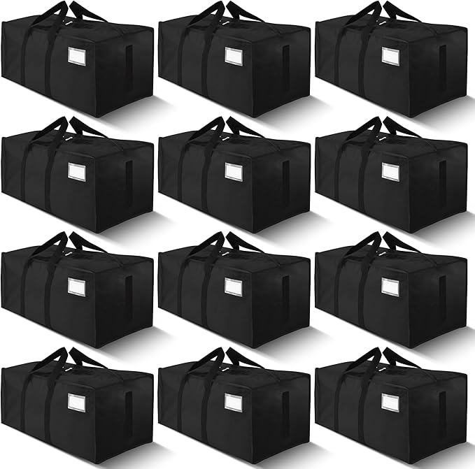 HOMESURE Supports 200lbs Heavy Duty Moving Bags - Strong Zipper & Wrap-Around Handles - Water-Resistant Storage Totes, Durable Alternative to Moving Boxes - 12 Pack - Black