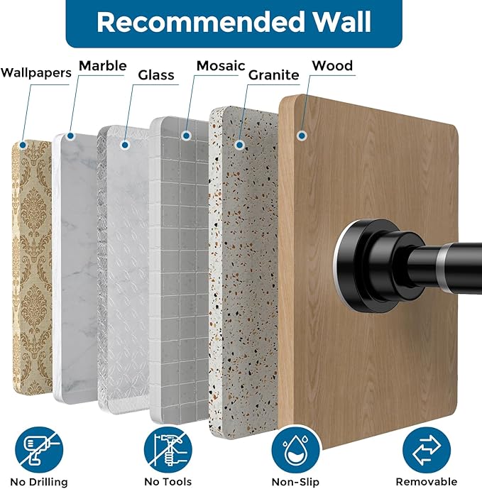 AIZESI Black Tension Curtain Rod 32-64 Inch Spring Loaded Curtain Rods No Drilling Spring Tension Rod Adjustable Curtain Rods for Window Doorway Bathroom Kitchen Closet, 7/8" Diameter