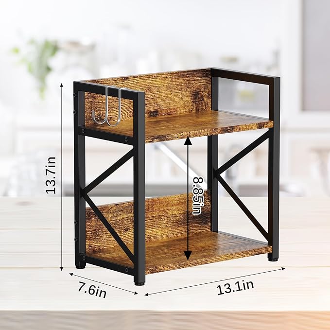 2 Tier Kitchen Counter Shelf Organizer, Coffee Bar Station Organizer for Countertop，Space Saving Spice Rack, Desk Shelf Riser, Coffee Bar Accessories(Rustic Brown, Medium) | Organizer, Coffee Bar Station, Space Saving, Spice Rack, Desk Shelf Riser