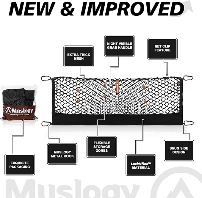 Muslogy for Maverick Cargo Mesh Net Accessories Stretchable Trunk Organizer Cargo Elastic Mesh Bed Net with Hooks Compatible with Ford Maverick XL XLT 2022 2023 2024 2025