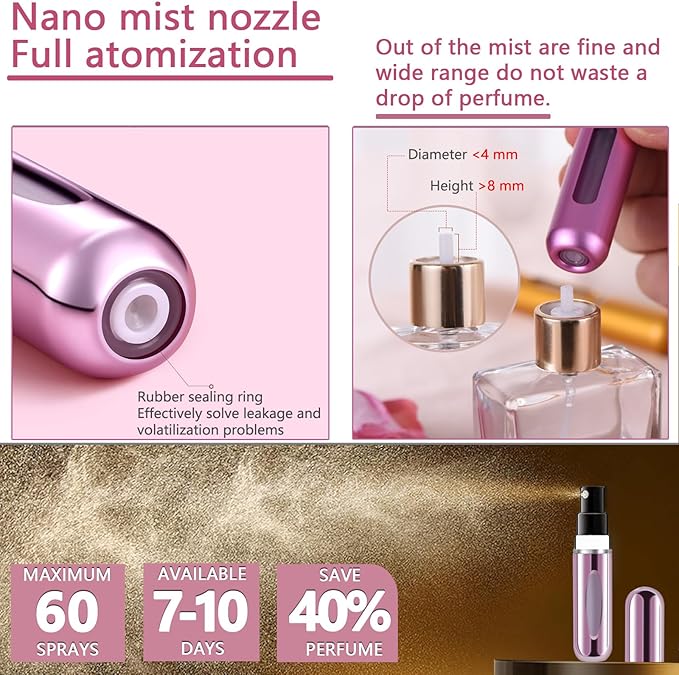 opasyo Refillable Perfume Portable Atomizer Bottle Refillable Perfume Spray, Leak-Proof Perfume Spray Bottle, Travel Perfume for Traveling and Outgoing (5ml, 4 Pack Gold/Pink/Blue/Black)
