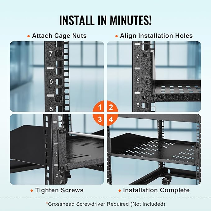 VEVOR 2U Server Rack Shelf - Universal Vented Cantilever Tray for 19 inch Network Equipment Rack & Cabinet, 16" Deep, 50 lbs Weight Capacity, Wall Mount