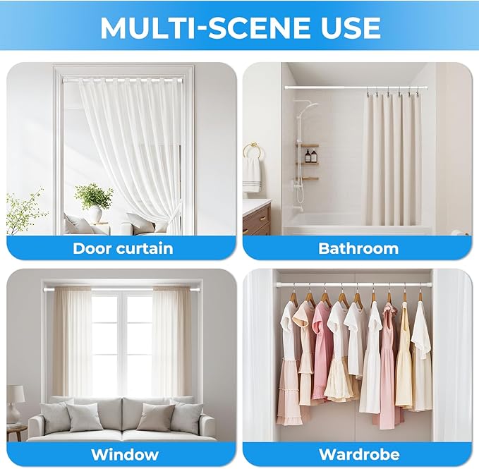 1 Pack Spring Loaded Tension Rod 48-59" Adjustable Curtain Rods No Drill Extendable Spring Rod Tension Curtain Rods For Window Kitchen Shelves Rv Refrigerator And Small Spaces,White