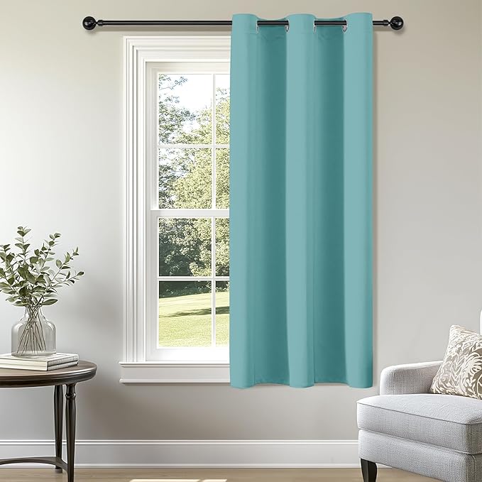 ChrisDowa Blackout Curtains 45 inches Long for Bedroom - Grommet Thermal Insulated Room Darkening Curtains for Living Room (1 Panel, Aqua, 38 x 45 Inch)