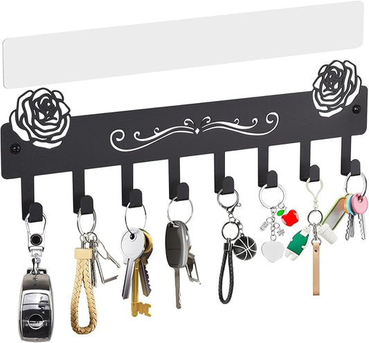 Key Holder Wall Mount with 8 Key Hooks for Wall, Adhesive or Drill Wall Key Holder, Modern Key Organizer Wall Mount Key Rack for Entryway, Kitchen, Hallway, RV Decor（Large）
