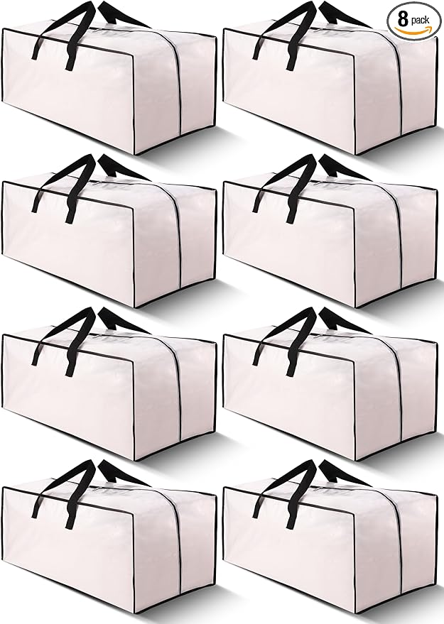 Cosy Family 8 Pack Heavy Duty Extra Large Moving Bags with Backpack Straps - Strong Handles & Zippers, Storage Totes For Space Saving, Fold Flat, Alternative to Moving Box (40 gal, Clear)
