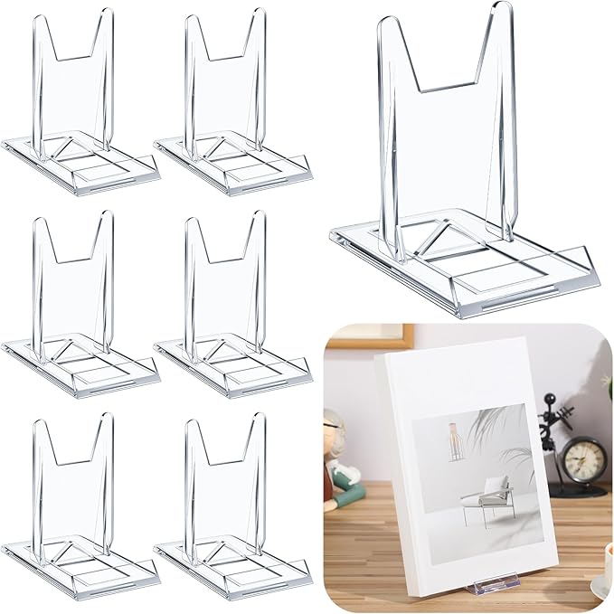 12 Pack Acrylic Book Stand for Display Adjustable Clear Display Holder Easel Collector Stand for Home Office Back to School Comic Album CD Magazine Postcard Artworks (4.2 x 4.3 x 2.35 Inch)