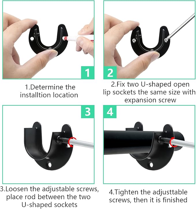8 Packs Stainless Steel Closet Rod End Supports 1 Inch Wardrobe Bracket Heavy Duty Closet Pole Sockets Flange Rod Holder, U-Shaped with Screws, Black