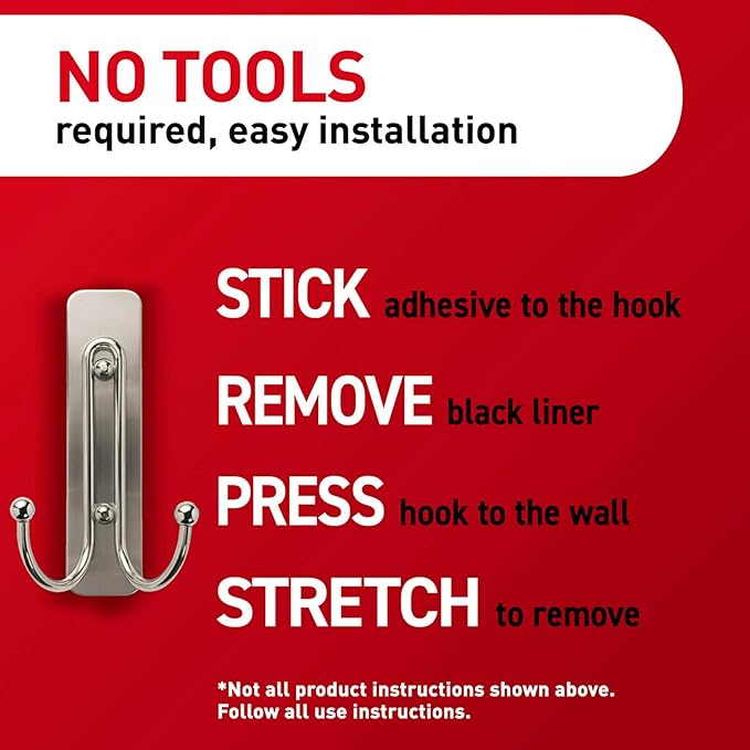 Command Large Satin Brass Double Hooks, 2 Hooks and 2 Strips, Damage-Free Wall Hook with Adhesive Strips, No Tools Coat Hook for Hanging Home Decor, Holds up to 4 lb